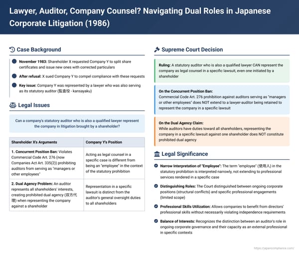 Lawyer, Auditor, Company Counsel? Navigating Dual Roles in Japanese Corporate Litigation