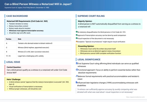 Can a Blind Person Witness a Notarized Will in Japan? A 1980 Supreme Court Ruling