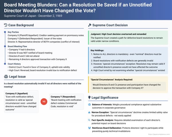 Board Meeting Blunders: Can a Resolution Be Saved if an Unnotified Director Wouldn't Have Changed the Vote? A Japanese Supreme Court Analysis