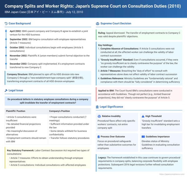 Company Splits and Worker Rights: Japan's Supreme Court on Consultation Duties (July 12, 2010)