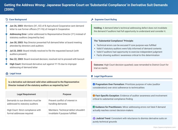 Getting the Address Wrong: Japanese Supreme Court on 'Substantial Compliance' in Derivative Suit Demands