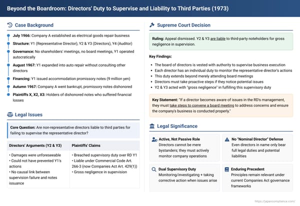 Beyond the Boardroom: Directors' Duty to Supervise and Liability to Third Parties in Japan