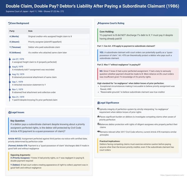 Double Claim, Double Pay? Debtor's Liability After Paying a Subordinate Claimant in Japan