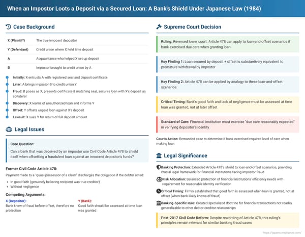 When an Impostor Loots a Deposit via a Secured Loan: A Bank's Shield Under Japanese Law