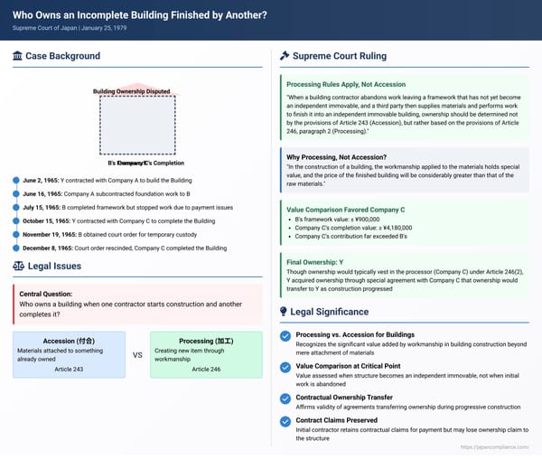 Who Owns an Incomplete Building Finished by Another? A Japanese Supreme Court Look at Accession vs. Processing