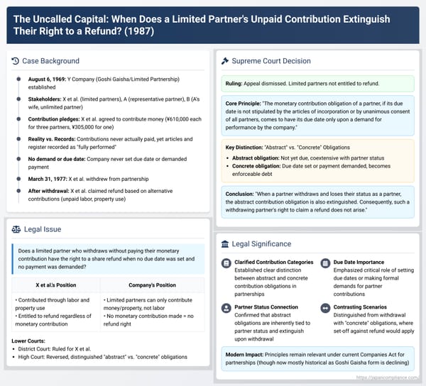 The Uncalled Capital: When Does a Limited Partner's Unpaid Contribution Extinguish Their Right to a Refund Upon Withdrawal? A Japanese Supreme Court Case