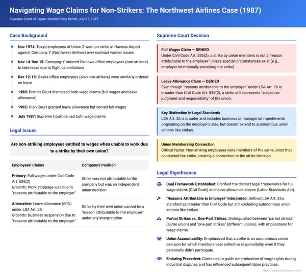 Navigating Wage Claims for Non-Strikers: The Northwest Airlines Case (Supreme Court of Japan, July 17, 1987)