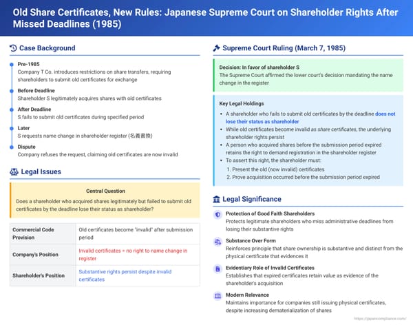 Old Share Certificates, New Rules: Japanese Supreme Court on Shareholder Rights After Missed Deadlines