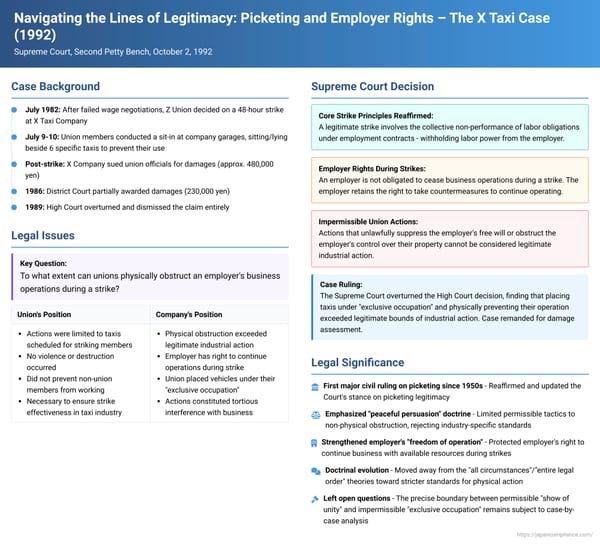 Navigating the Lines of Legitimacy: Picketing and Employer Rights in Japan – The X Taxi Case (Supreme Court, October 2, 1992)
