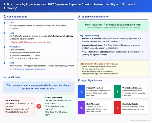 Policy Loans by Impersonators: 1997 Japanese Supreme Court on Insurer Liability and 'Apparent Authority'