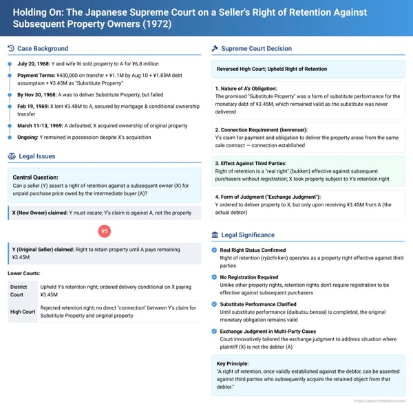 Holding On: The Japanese Supreme Court on a Seller's Right of Retention Against Subsequent Property Owners