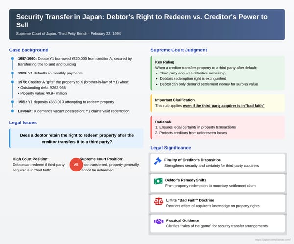 Security Transfer in Japan: Debtor's Right to Redeem vs. Creditor's Power to Sell After Default