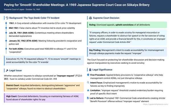 Paying for 'Smooth' Shareholder Meetings: A 1969 Japanese Supreme Court Case on Sōkaiya Bribery
