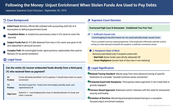 Following the Money: Unjust Enrichment When Stolen Funds Are Used to Pay Debts – A Japanese Supreme Court View