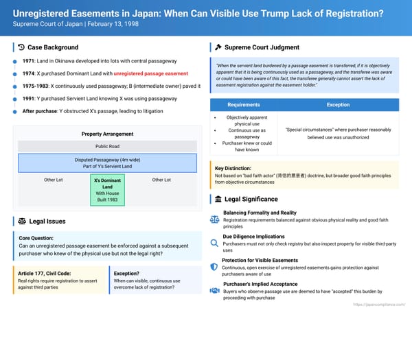 Unregistered Easements in Japan: When Can Visible Use Trump Lack of Registration Against a New Landowner?
