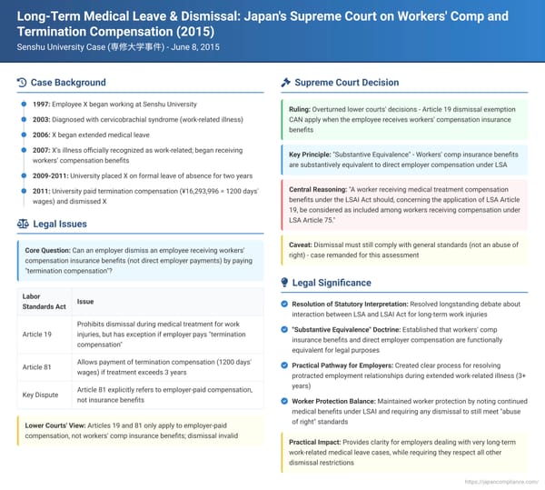 Long-Term Medical Leave & Dismissal: Japan's Supreme Court on Workers' Comp and Termination Compensation (June 8, 2015)