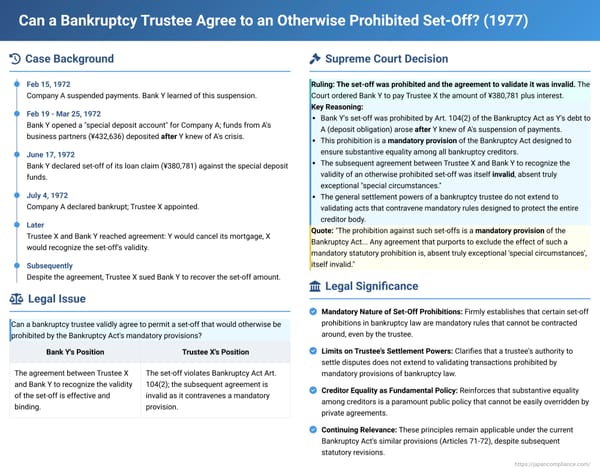 Can a Bankruptcy Trustee Agree to an Otherwise Prohibited Set-Off? A 1977 Japanese Supreme Court Ruling
