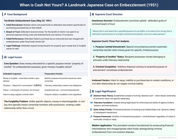 When is Cash Not Yours? A Landmark Japanese Case on Embezzlement