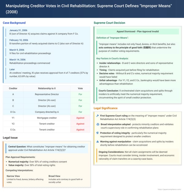 Manipulating Creditor Votes in Civil Rehabilitation: Supreme Court Defines "Improper Means"