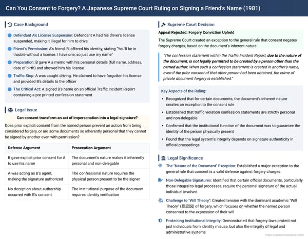 Can You Consent to Forgery? A Japanese Supreme Court Ruling on Signing a Friend's Name
