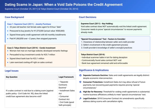 Dating Scams in Japan: When a Void Sale Poisons the Credit Agreement – A Tale of Two Court Cases