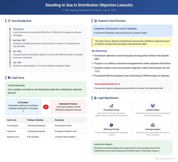Standing to Sue in Distribution Objection Lawsuits: A 1994 Japanese Supreme Court Ruling