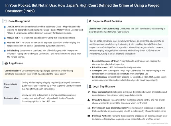 In Your Pocket, But Not in Use: How Japan's High Court Defined the Crime of Using a Forged Document