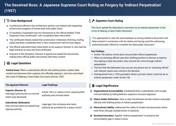 The Deceived Boss: A Japanese Supreme Court Ruling on Forgery by 'Indirect Perpetration'