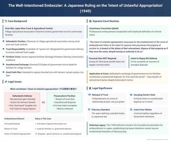 The Well-Intentioned Embezzler: A Japanese Ruling on the 'Intent of Unlawful Appropriation'