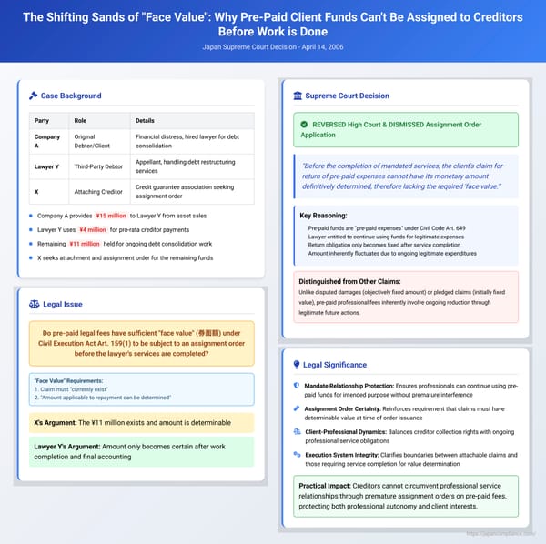 The Shifting Sands of "Face Value": Why Pre-Paid Client Funds Can't Be Assigned to Creditors Before a Lawyer's Work is Done – A 2006 Japanese Supreme Court Case