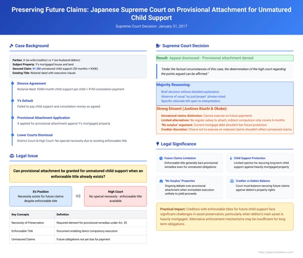 Preserving Future Claims: Japanese Supreme Court on Provisional Attachment for Unmatured Child Support with Existing Enforceable Title