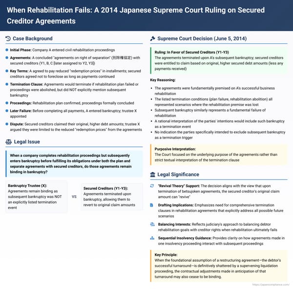 When Rehabilitation Fails: A 2014 Japanese Supreme Court Ruling on Secured Creditor Agreements in Subsequent Bankruptcy