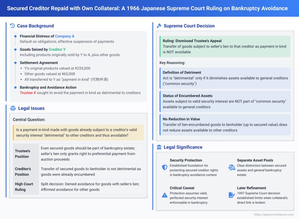 Secured Creditor Repaid with Own Collateral: A 1966 Japanese Supreme Court Ruling on Bankruptcy Avoidance