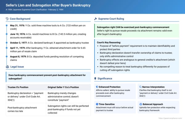 Seller's Lien and Subrogation After Buyer's Bankruptcy: A 1984 Japanese Supreme Court Clarification
