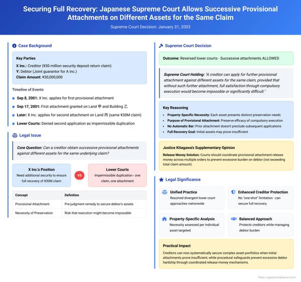 Securing Full Recovery: Japanese Supreme Court Allows Successive Provisional Attachments on Different Assets for the Same Claim
