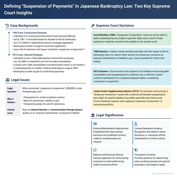 Defining "Suspension of Payments" in Japanese Bankruptcy Law: Two Key Supreme Court Insights